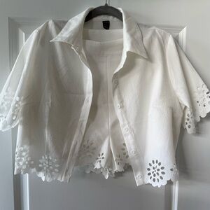 White Eyelet Set - Button-Up Blouse With Shorts